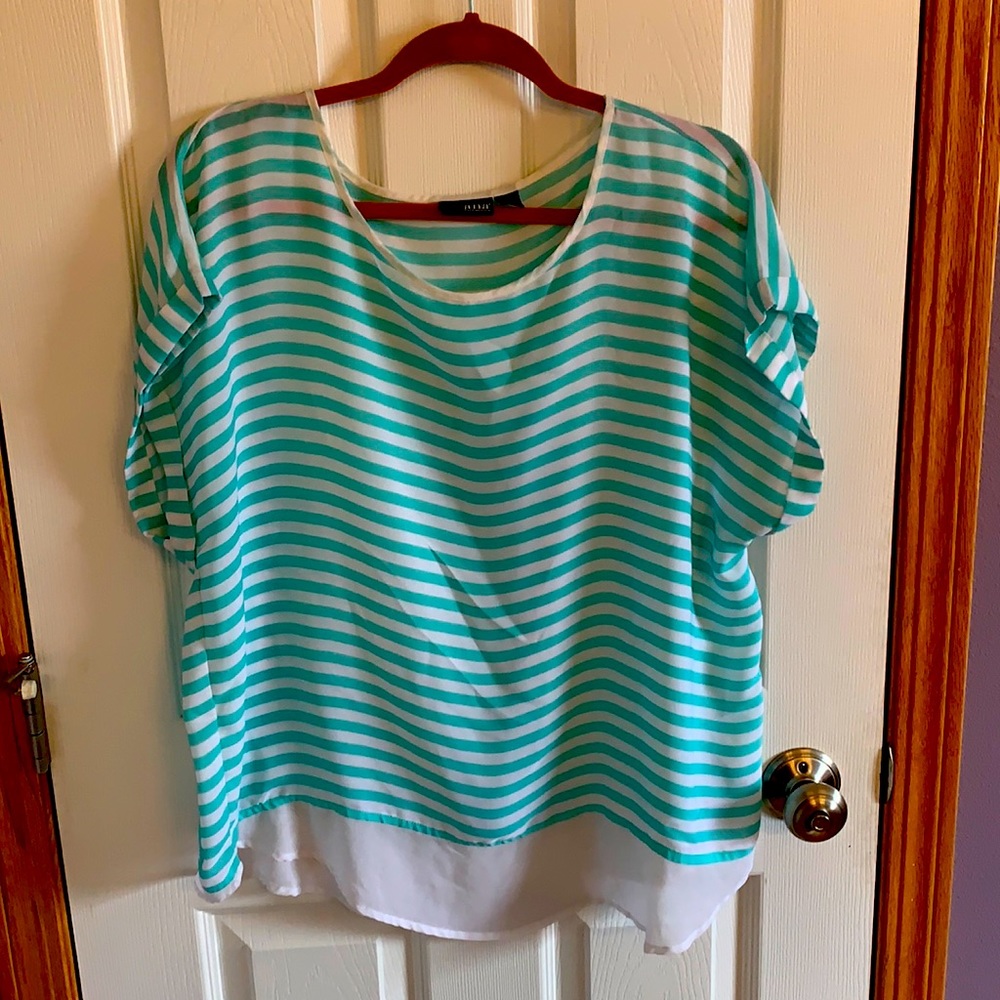 Teal striped sheer blouse - Ana size XL
